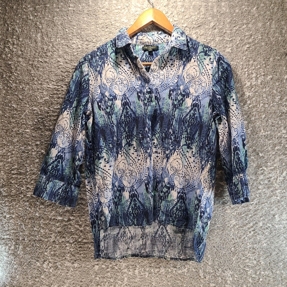 For‎ Cynthia Women Tunic Top Paisley Petite Medium 3/4 Sleeve Linen Viscose